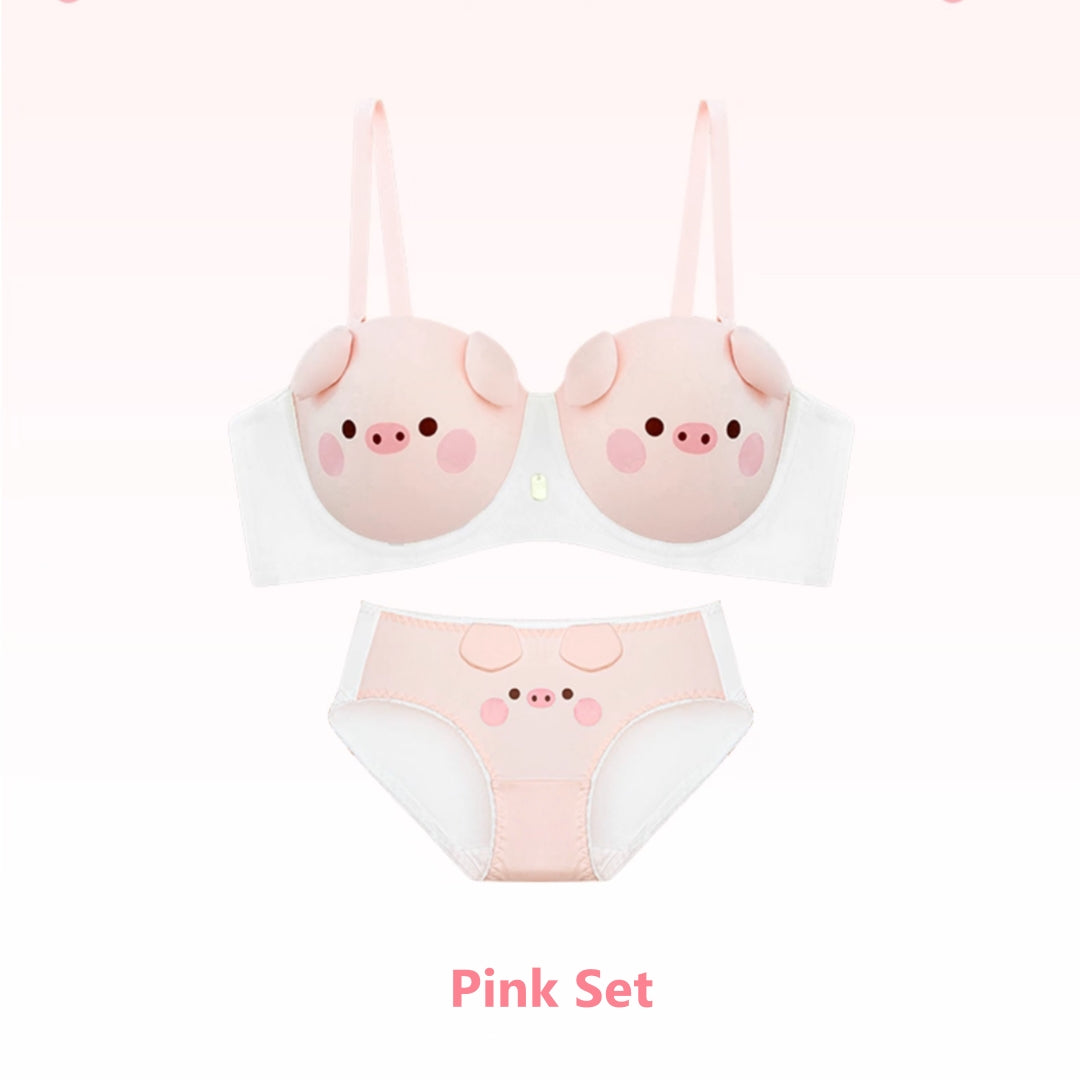 Sexy Pink Piggy Wirefree Push-up Bra Set