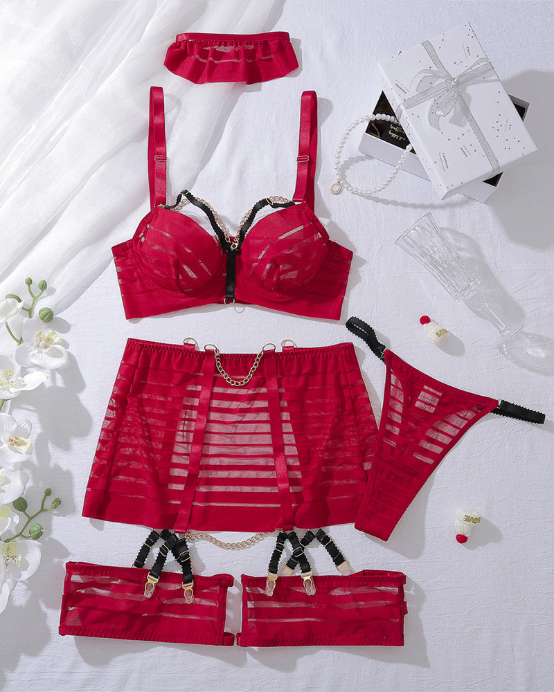 Metal Chain Bra Skirt Three-piece Set