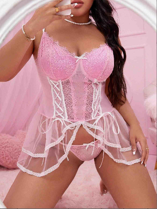 Plus Size Sexy Lingerie Set with Backless Design Tight-fitting One-piece of Sexy Transparent Lace