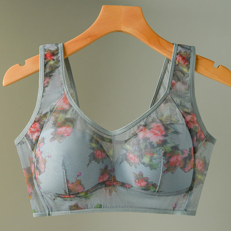 Middle-aged Printed Bra Large Size Thin Style Wireless Vest-style Bra Prevent Sagging Seamless