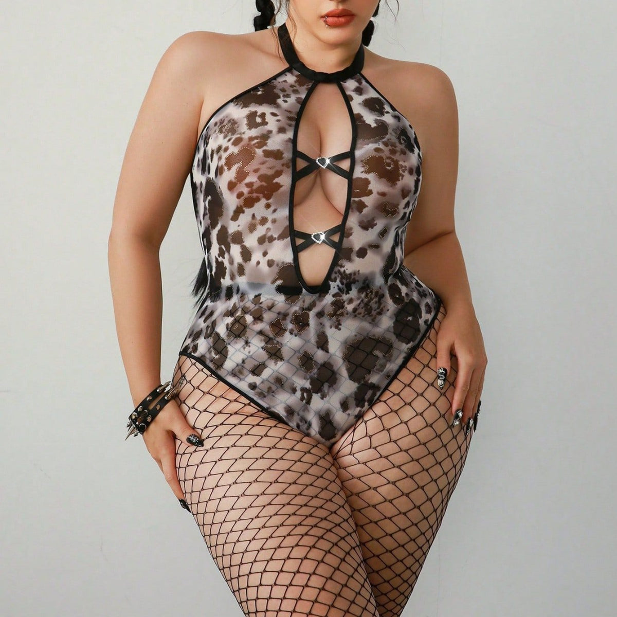 One-Piece with Garter Backless Sexy Transparent Lace Suit