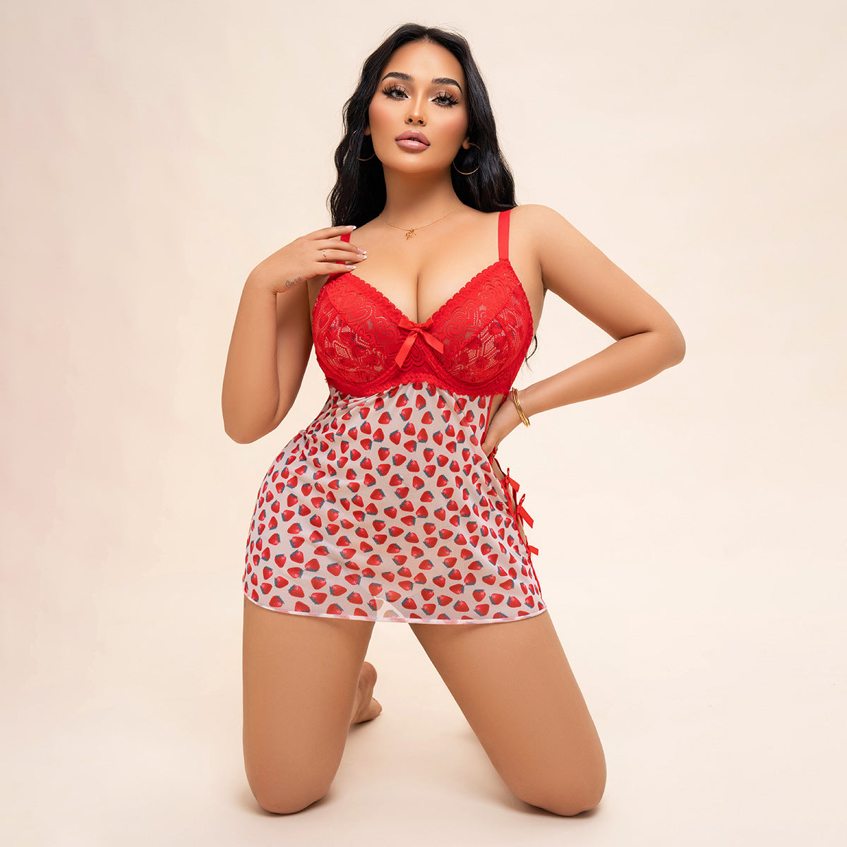Plus Size Sexy Strawberry Silk Nightdress