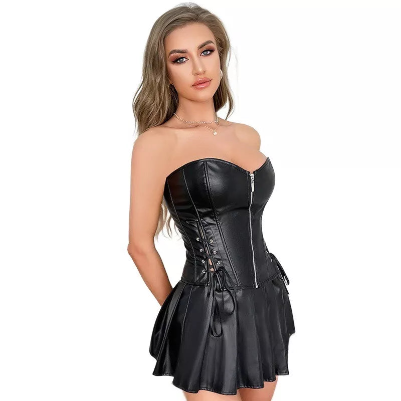 Plus Size Corset Bright Leather Skirt Push up Tube Top