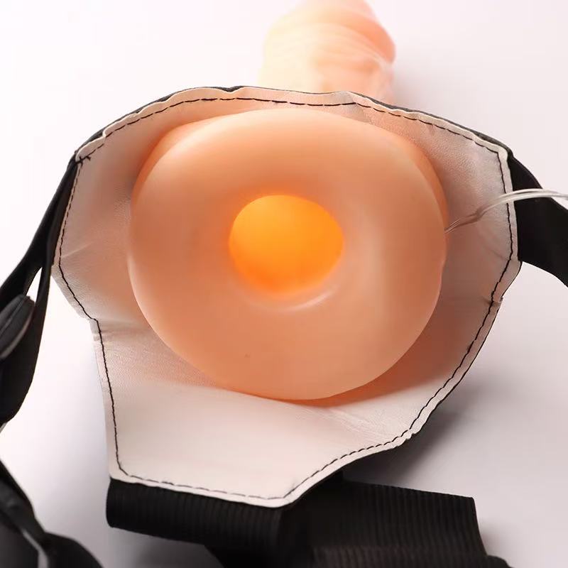 Hollow wearable penis men's leather pants ED auxiliary alternative soft rubber speed-adjustable vibration penis leather pants sex toy