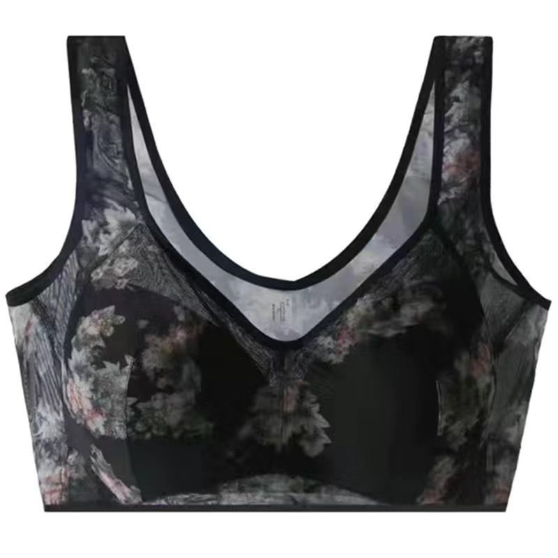 Middle-aged Printed Bra Large Size Thin Style Wireless Vest-style Bra Prevent Sagging Seamless