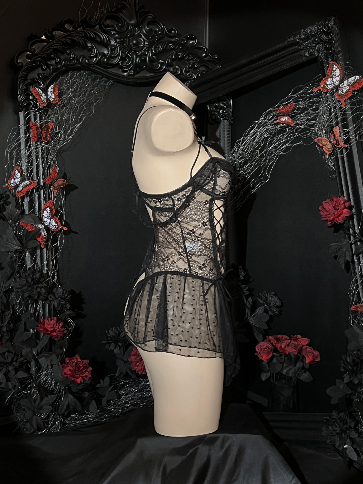 Lace Sheer Strappy Crotchless Nightdress