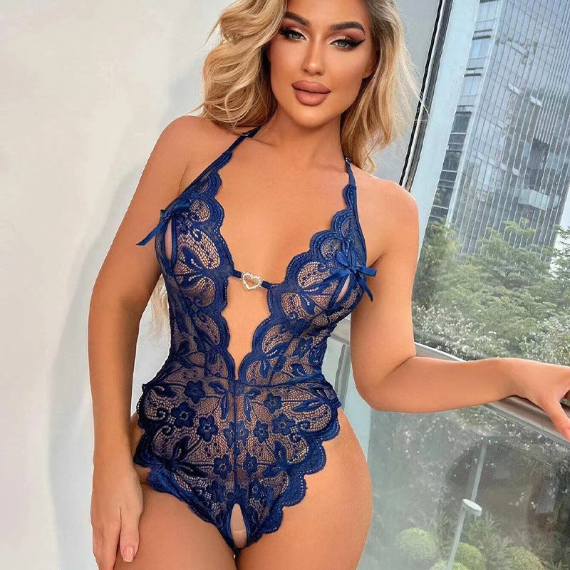 Floral Lace Trim Sheer Teddy Bodysuit
