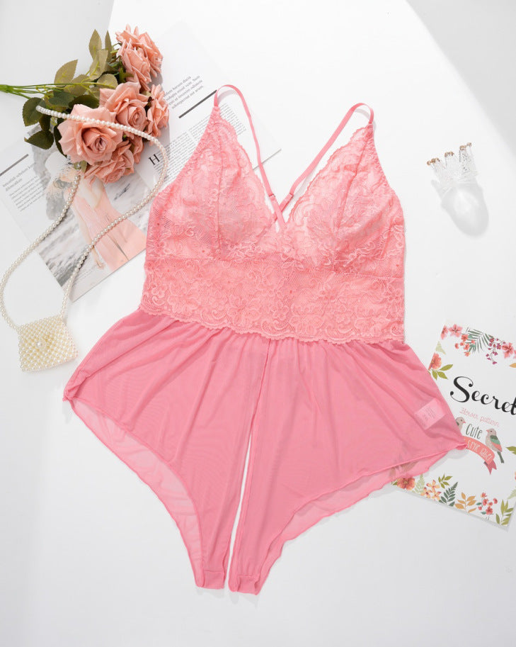 Lingerie Plus Size Jumpsuit with Perspective Opening, Sexy and Seductive Jumpsuit Set