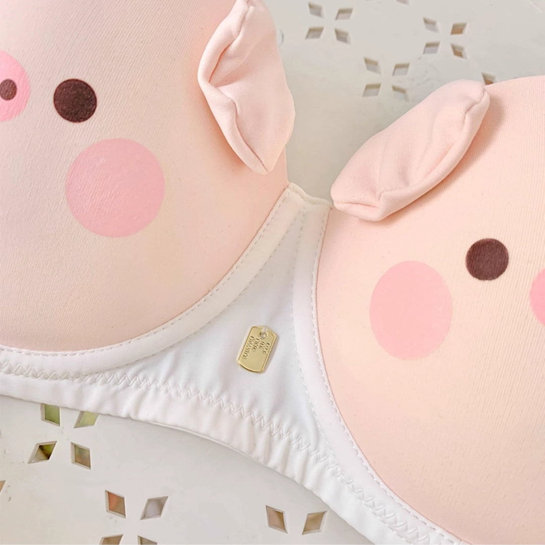 Sexy Pink Piggy Wirefree Push-up Bra Set