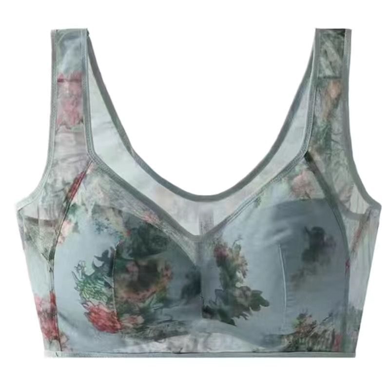 Middle-aged Printed Bra Large Size Thin Style Wireless Vest-style Bra Prevent Sagging Seamless