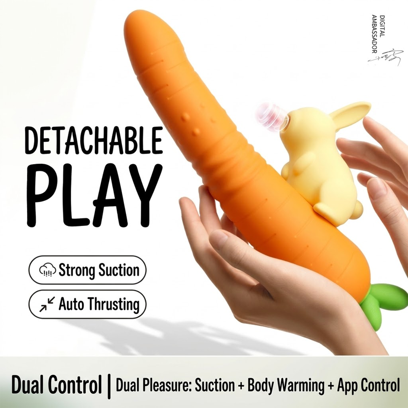 Cute Rabbit & Carrot Modular Suction & Heated Vibrating Wand Set