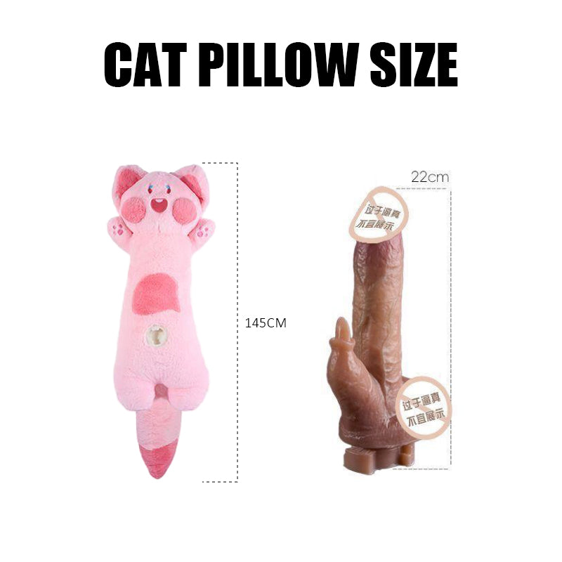 Cat Pillow Hidden Dildo Vibrator | 10-Speed Vibration + 3-Speed Thrusting | Automatic Licking & Suction
