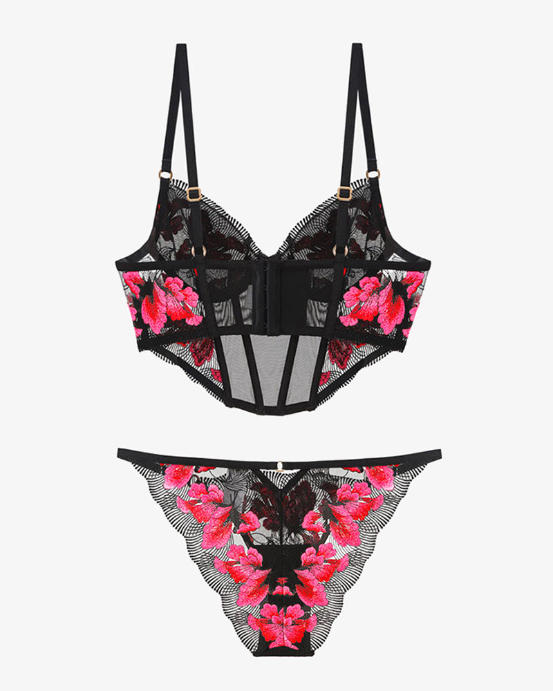 Embroidered Corset Bra and Panty 2 Sets