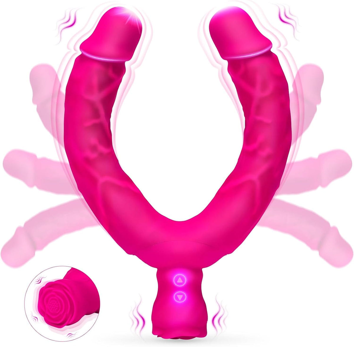 7.5'' Double Ended Vibrating Rose Dildo Anal Dildo with 10 Vibrating Modes