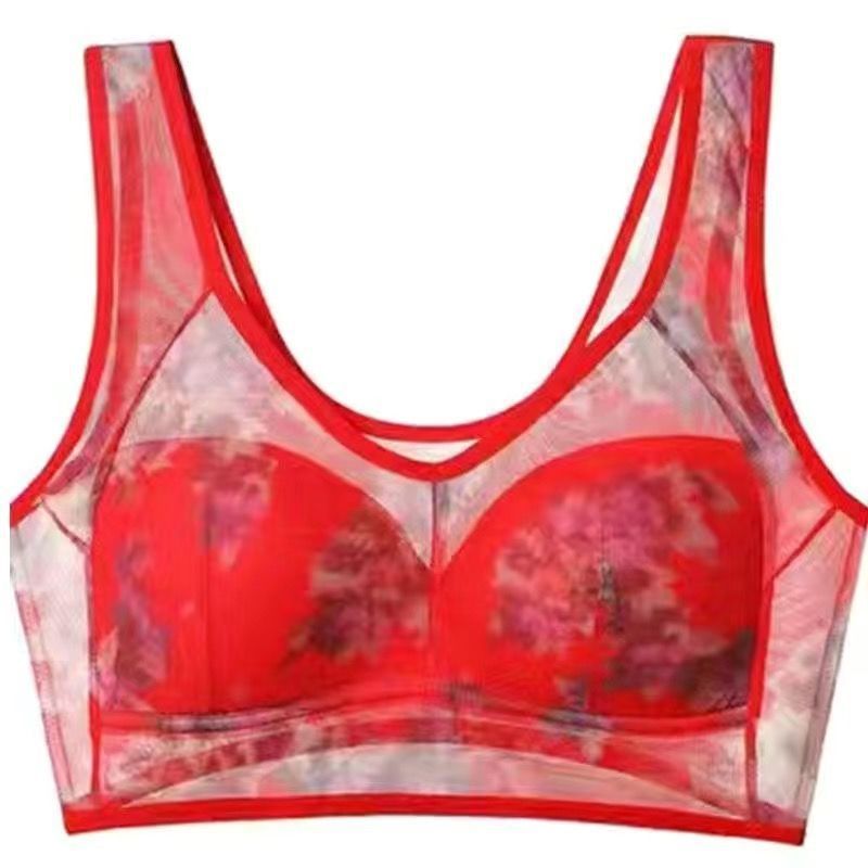 Middle-aged Printed Bra Large Size Thin Style Wireless Vest-style Bra Prevent Sagging Seamless