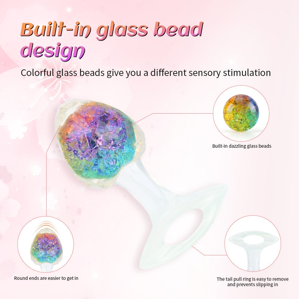 Quusvik Diamond Crystal Rainbow Butt Plug – 3 Sizes, Sensory Glass Beads, Discreet Wear, Body-Safe Silicone