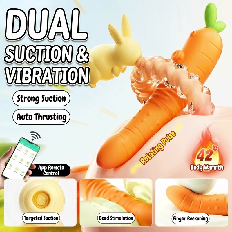 Cute Rabbit & Carrot Modular Suction & Heated Vibrating Wand Set