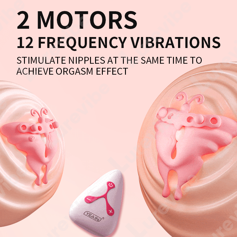 Quusvik Butterfly Wearable Nipple Clamp Vibrator – 12 Vibrations, Remote Control, IPX6 Waterproof, Adjustable Fit
