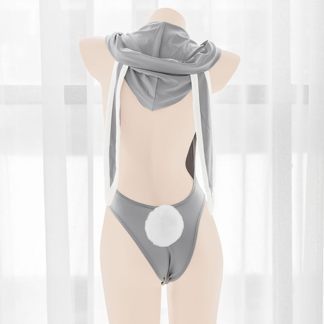 Gray Bunny Bodysuit Women Zipper Sexy Lingerie Set