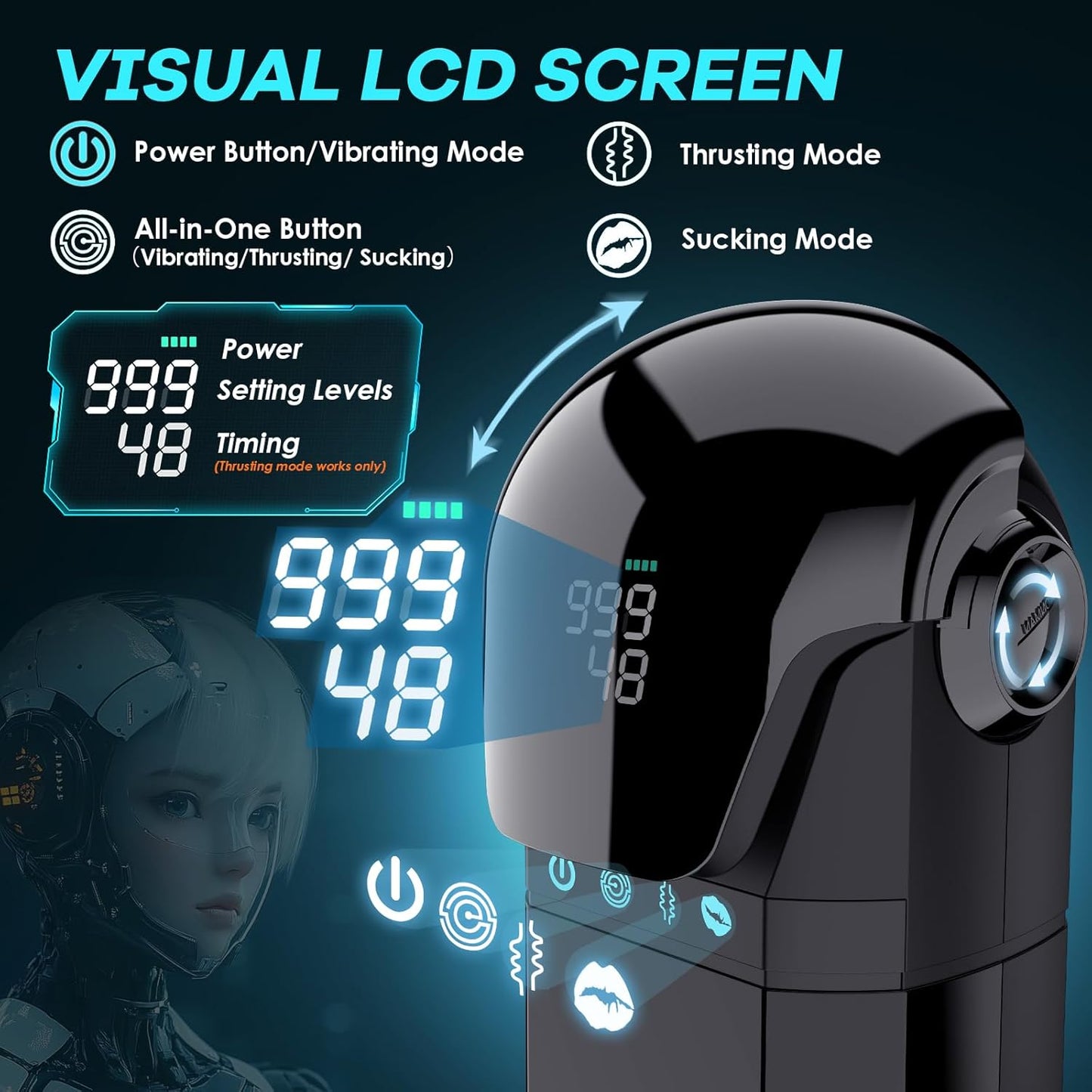 Quusvik Armor 3-in-1 Auto Suction Male Stroker – 9 Thrusting/Suction/Vibration Modes, 128-Texture Sleeve, LCD Display, App Control