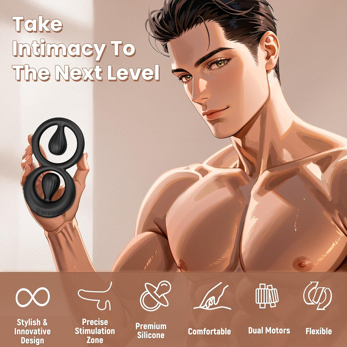 Vibrating Dual Cock Ring with Adjustable Beads