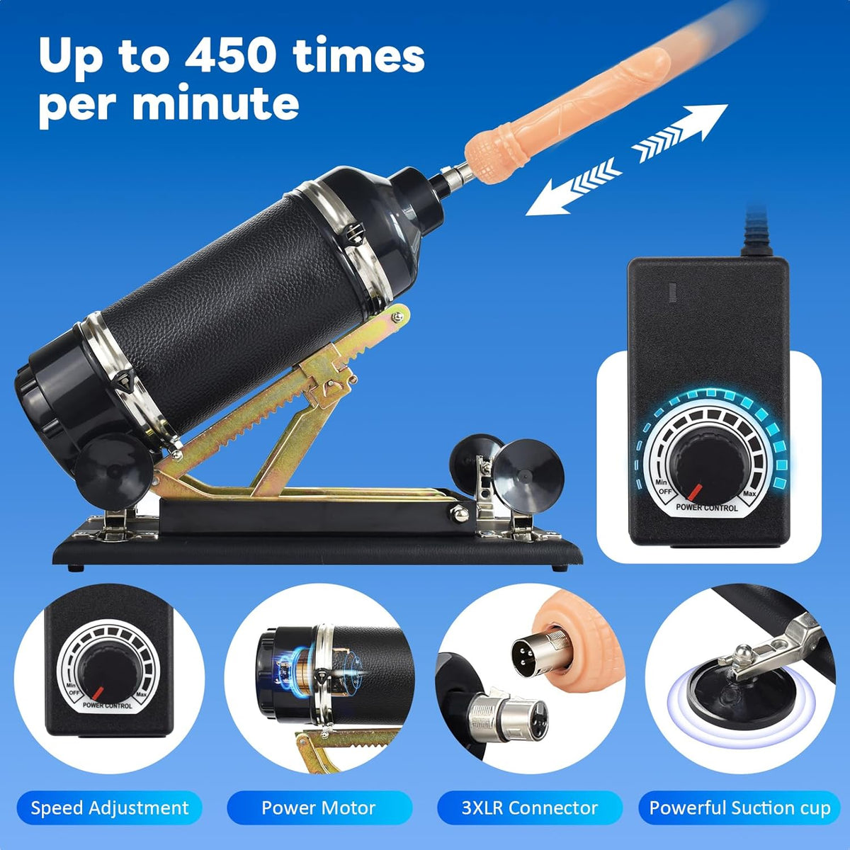 Quusvik Automatic Thrusting Pleasure Machine with Suction Cup and Dildo Attachments