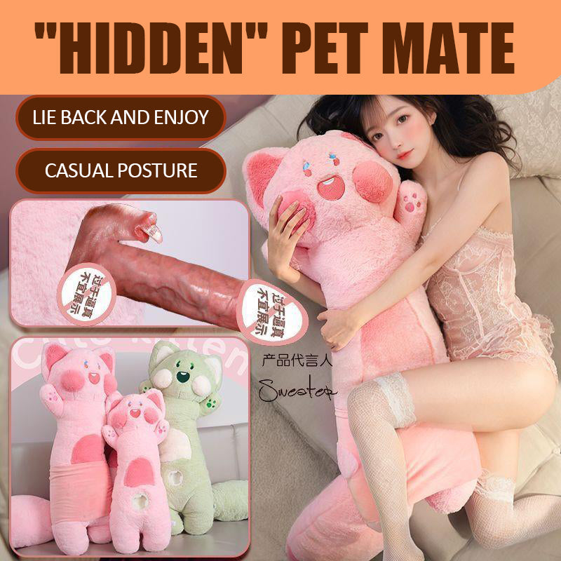 Cat Pillow Hidden Dildo Vibrator | 10-Speed Vibration + 3-Speed Thrusting | Automatic Licking & Suction