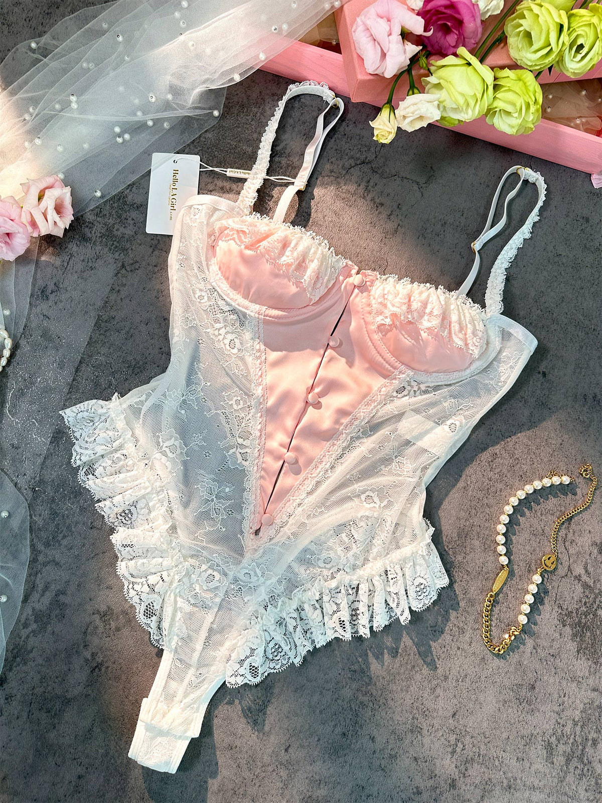 Dazzlingly Seductive Lace Bodysuit V-Neck Cut-Out Transparent Lingerie Alluring Femininity