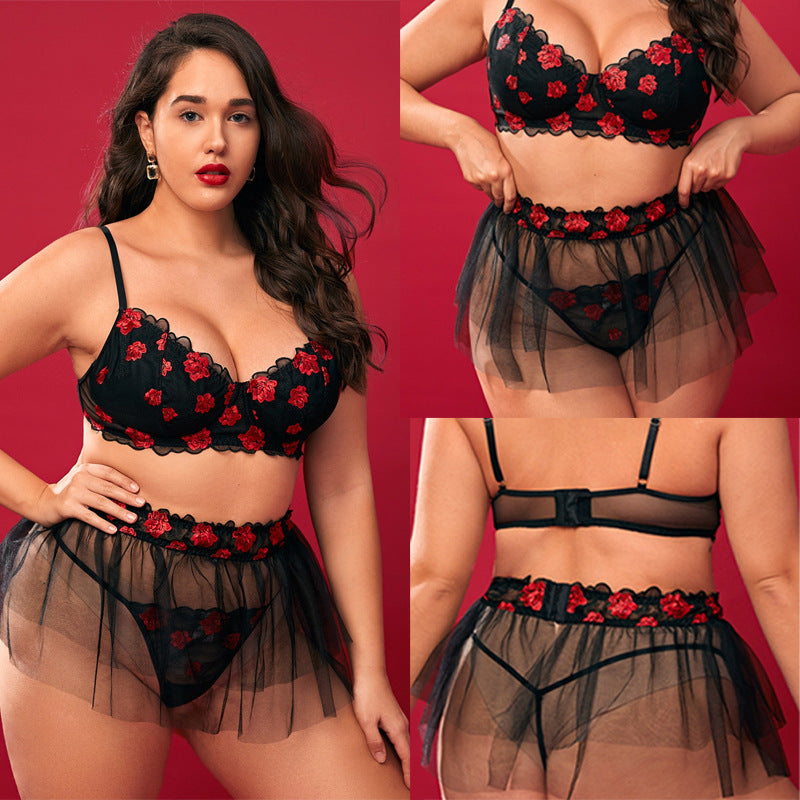 Three-Point Sexy plus Size Semi See-through Seduction Lace Suit