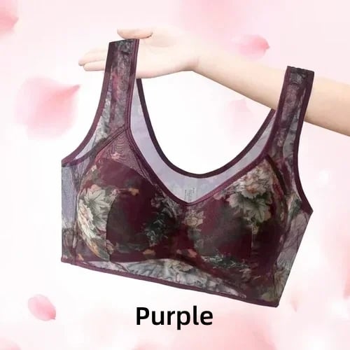 Middle-aged Printed Bra Large Size Thin Style Wireless Vest-style Bra Prevent Sagging Seamless