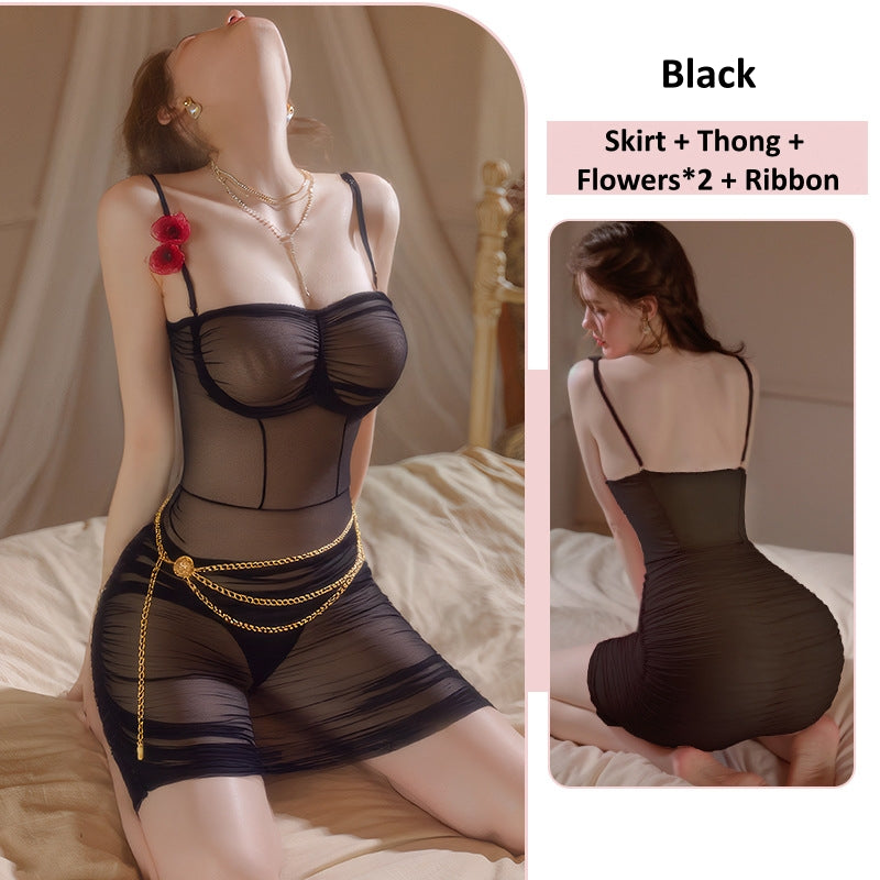 Sexy Lace Ruffled See-through Tight Bodycon Skirt