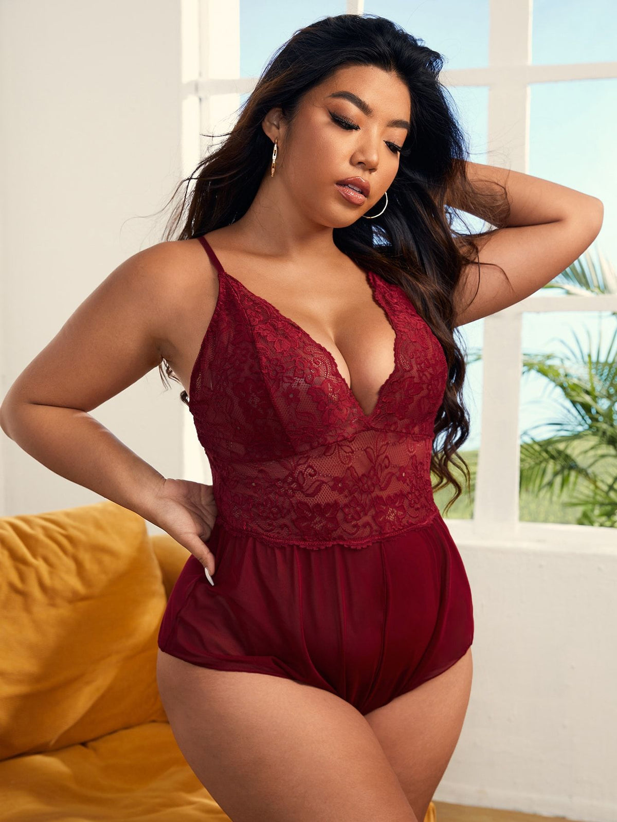 Large Size One-piece See-through Crotchless Sexy Temptation Lingerie Set