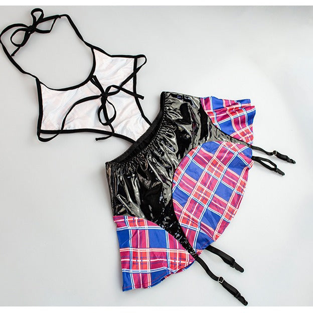 One-Piece Backless Leather Cosplay Maid Sexy Jumpsuit Hollow Club Party Underwear