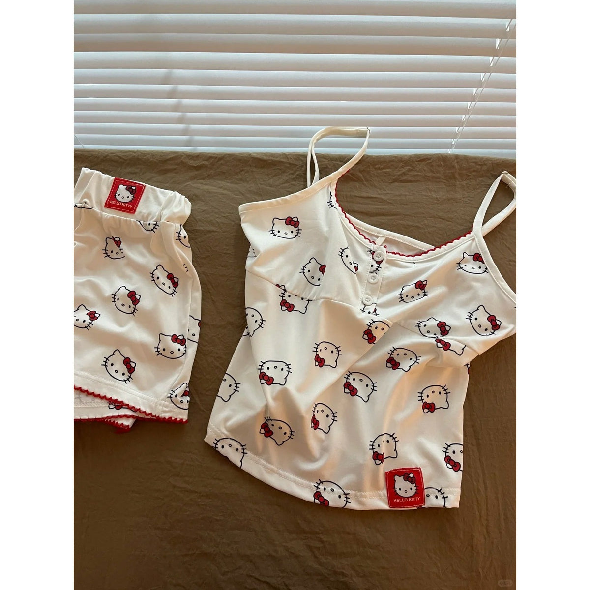 Kitten Print Suspender Sexy Pajama Shorts Set