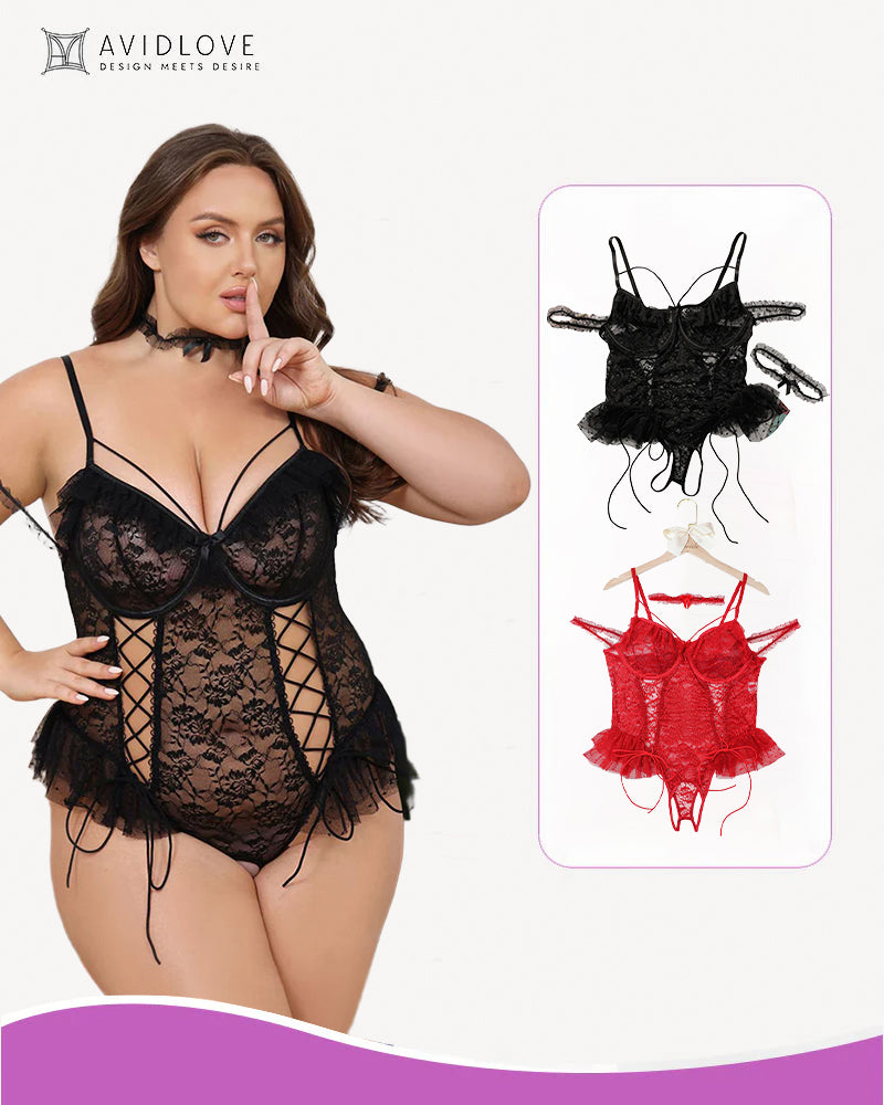 Plus Size Sheer Lace Bodysuits
