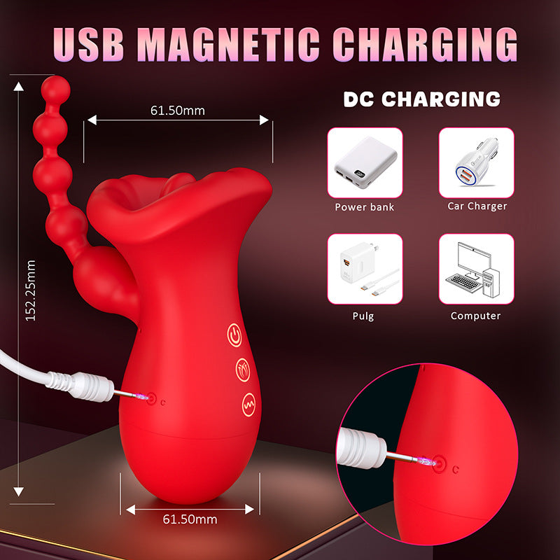 Quusvik Big Mouth Clitoral Suction & Anal Bead Vibrator – 10 Tongue Licking & Vibration Modes