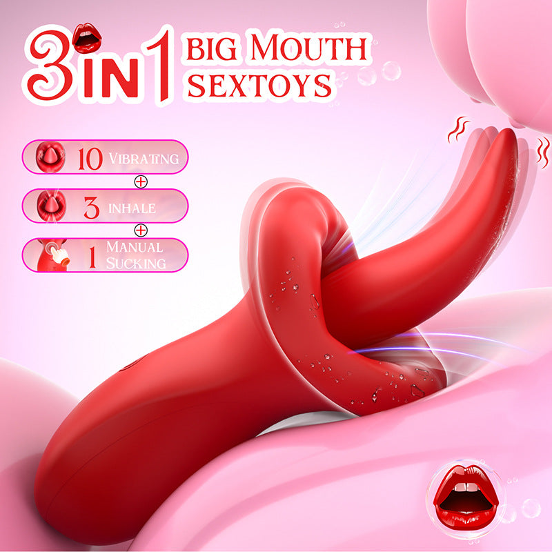 Quusvik Big Mouth Clitoris Suction & G-Spot Vibrator with 10 Tongue Licking Modes