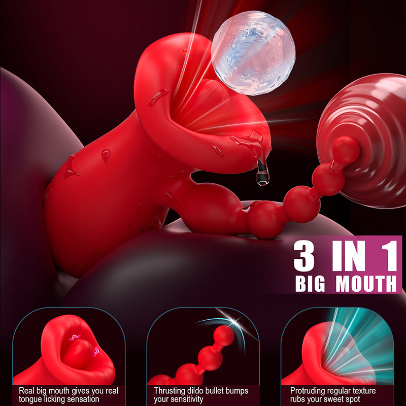 Quusvik Big Mouth Clitoral Suction & Anal Bead Vibrator – 10 Tongue Licking & Vibration Modes