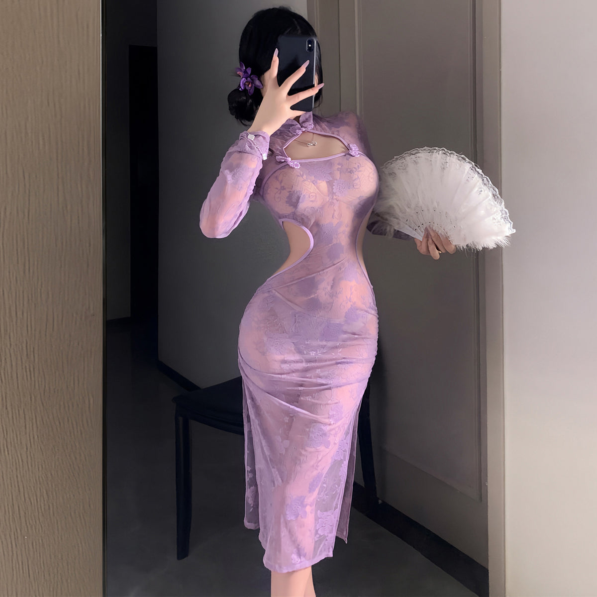 Lace See-through Cheongsam Suit