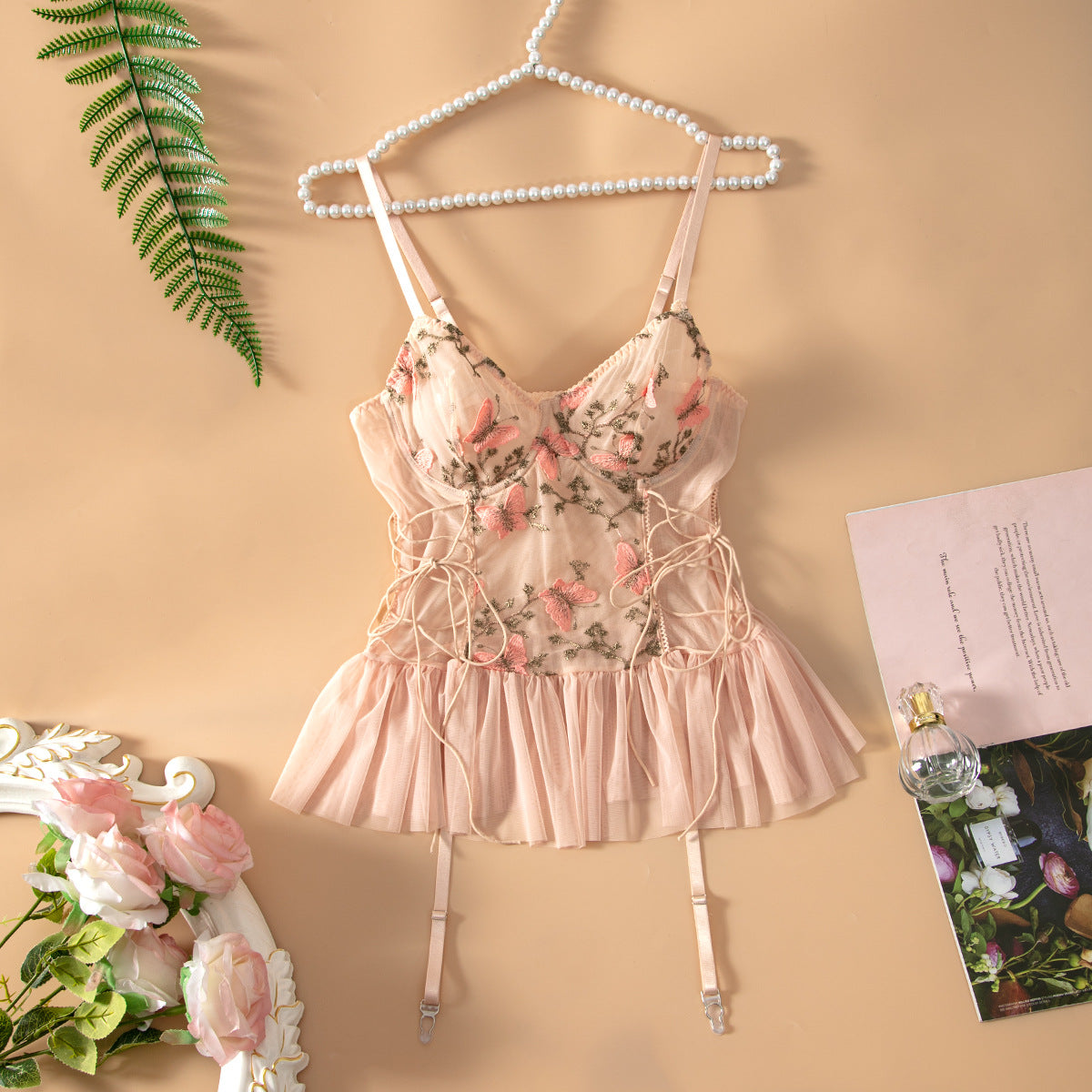 Embroidered Lace Suspenders Buckle Pure Desire Sexy Lingerie Jumpsuit