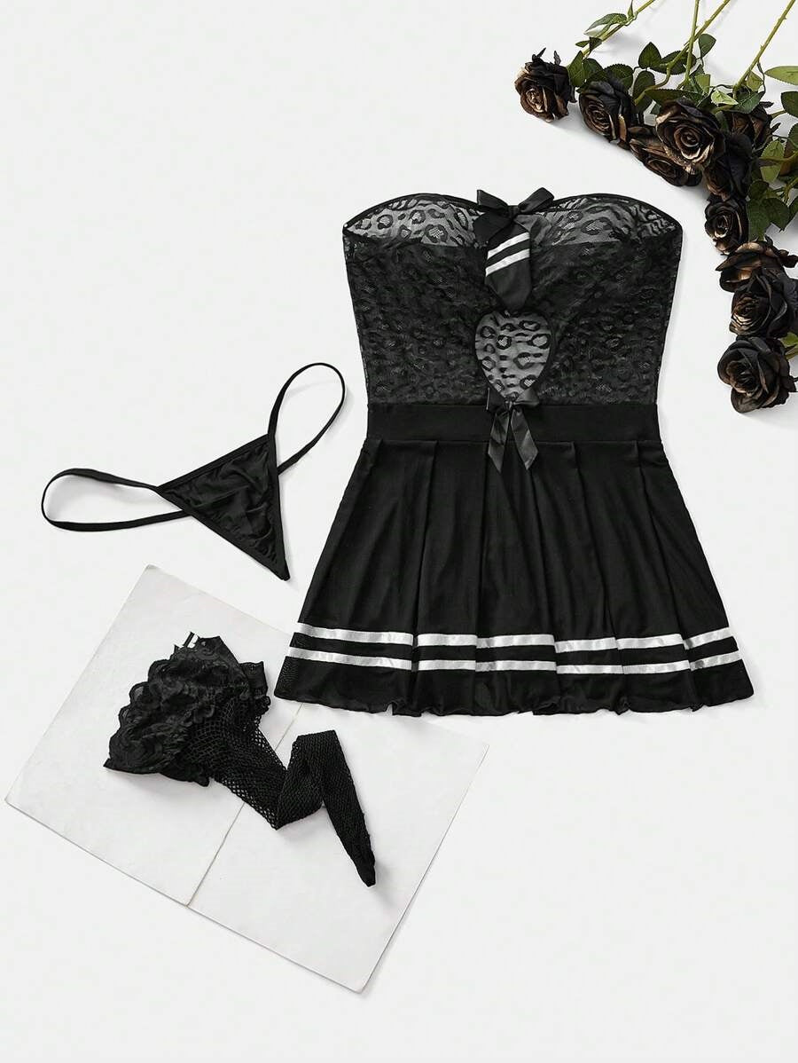 Mesh Tube Top No-Take-Off Sexy Outfits Lolita Lingerie Pleated Skirt Cosplay Dress Lingerie Set