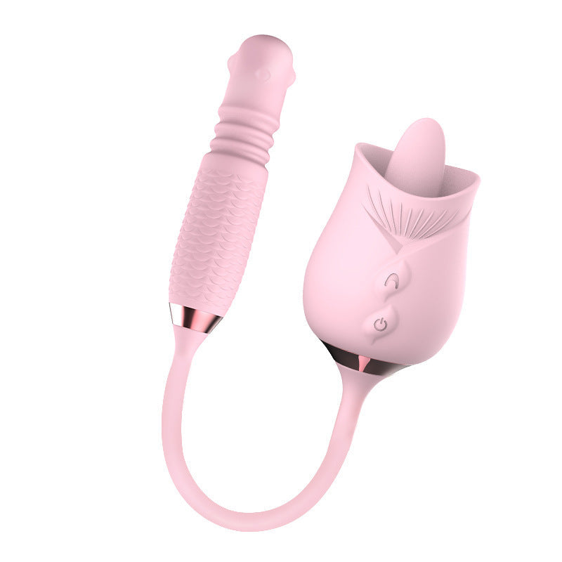 Quusvik - Purple Rose Toy Rotating Pearls Teleskop-Zungenleckvibrator