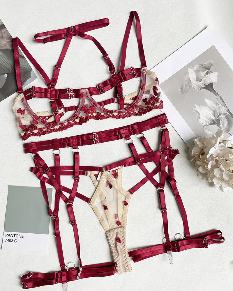 Hollow Out Strappy Lingerie 5-piece Set