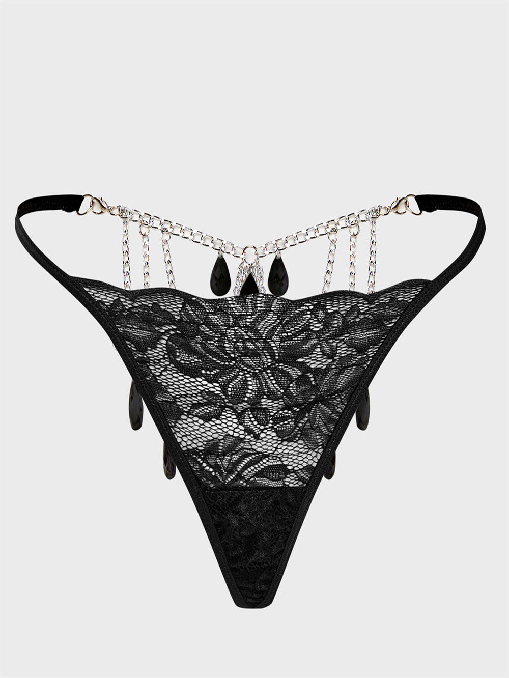 Plus Size Sexy Women's Thong Lace Water Drop Gem Embellished Breathable