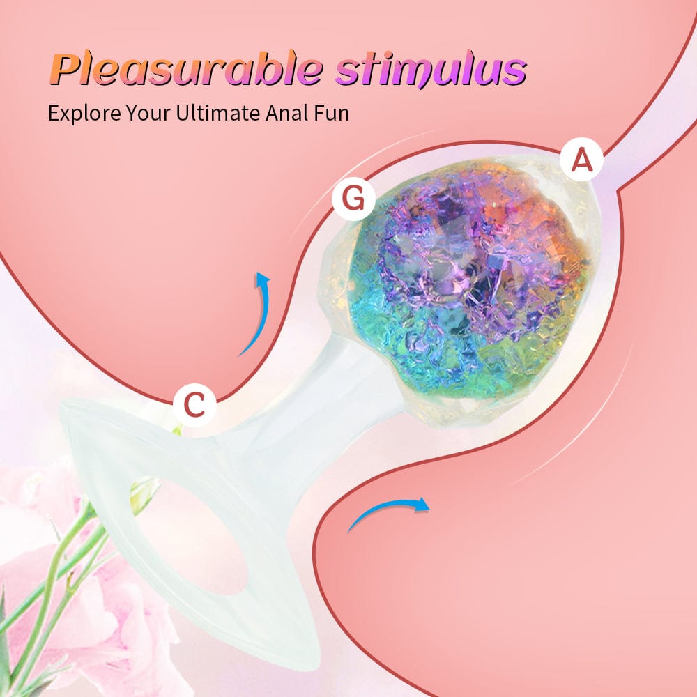 Quusvik Diamond Crystal Rainbow Butt Plug – 3 Sizes, Sensory Glass Beads, Discreet Wear, Body-Safe Silicone