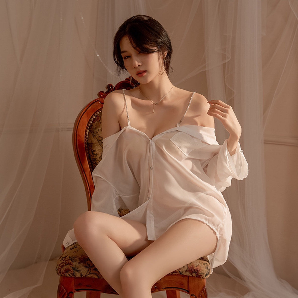 Sexy See-Through Diamond Suspender Nightdress Set