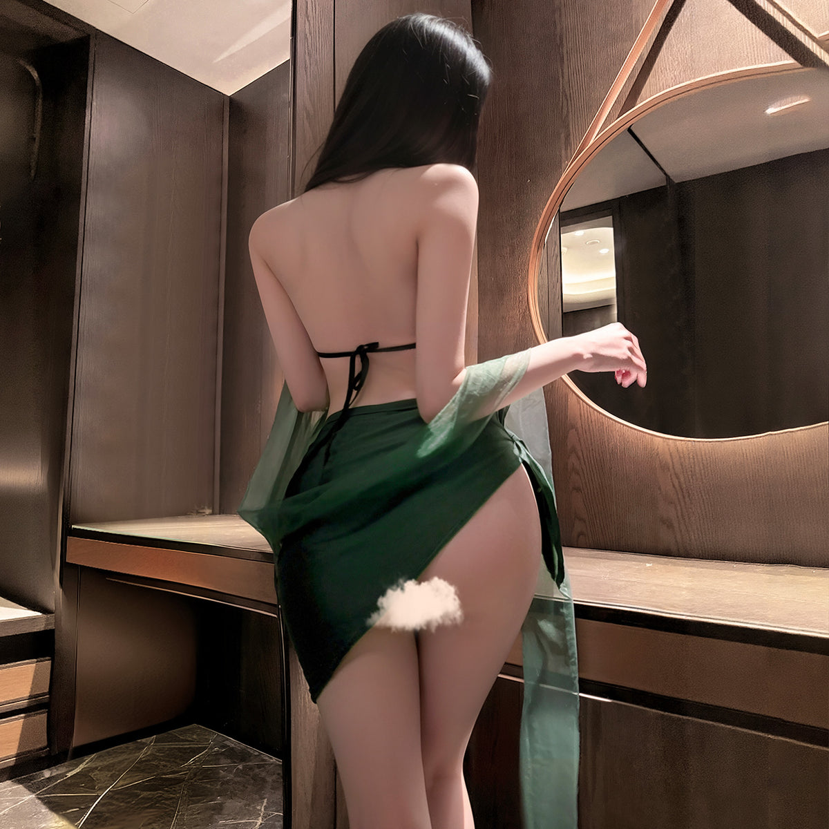 Satin Embroidered Bellyband Sexy Lingerie Set