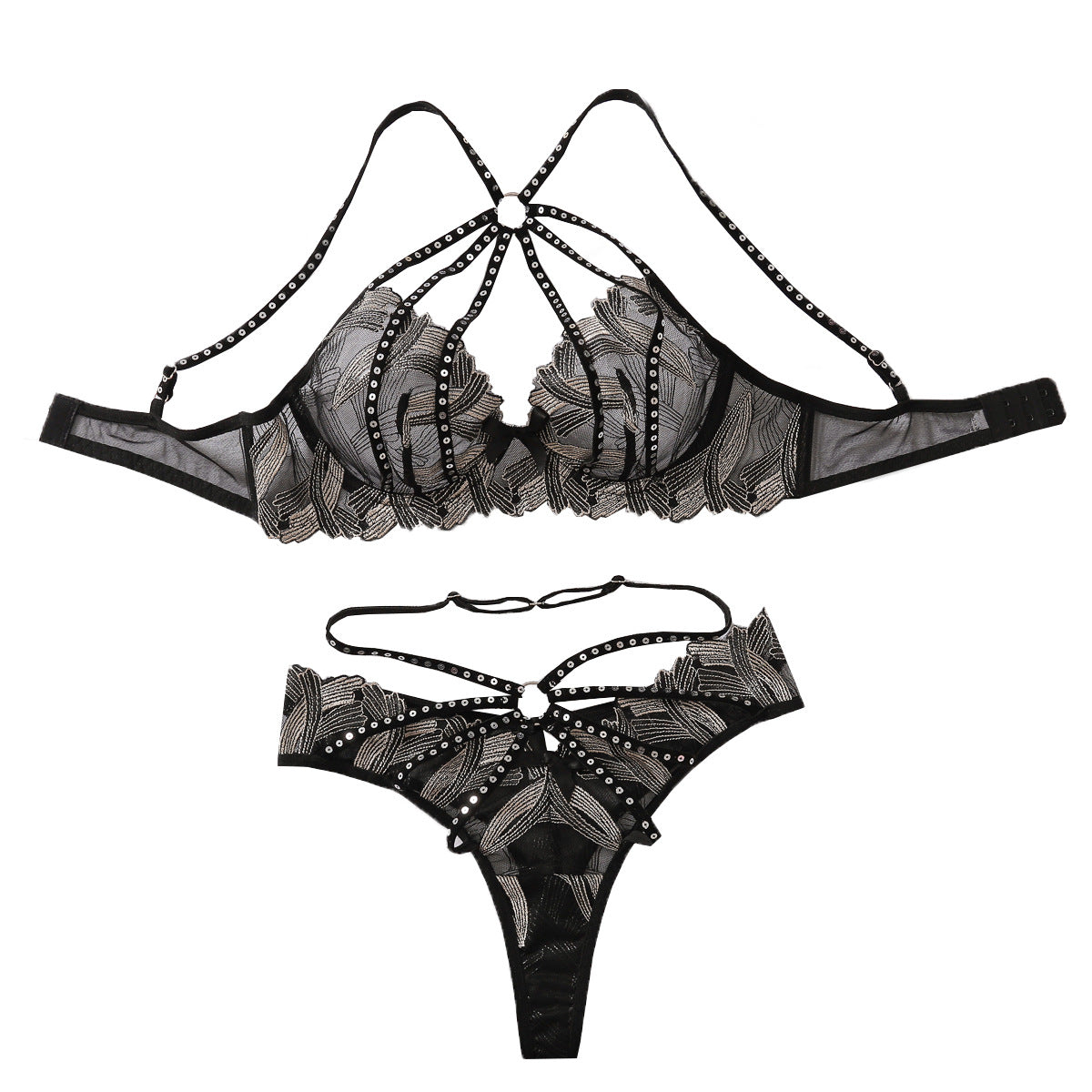 Women's Lace Embroidery Push - Up Sexy Lingerie Bra Panty Set