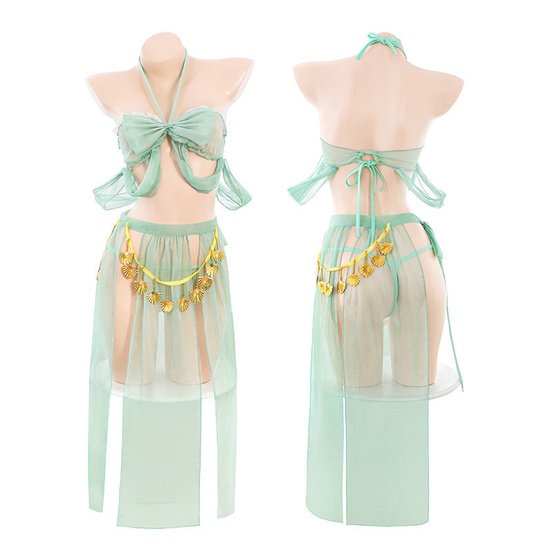 Ancient Style Butterfly Strap Sheer Lace Dress Set