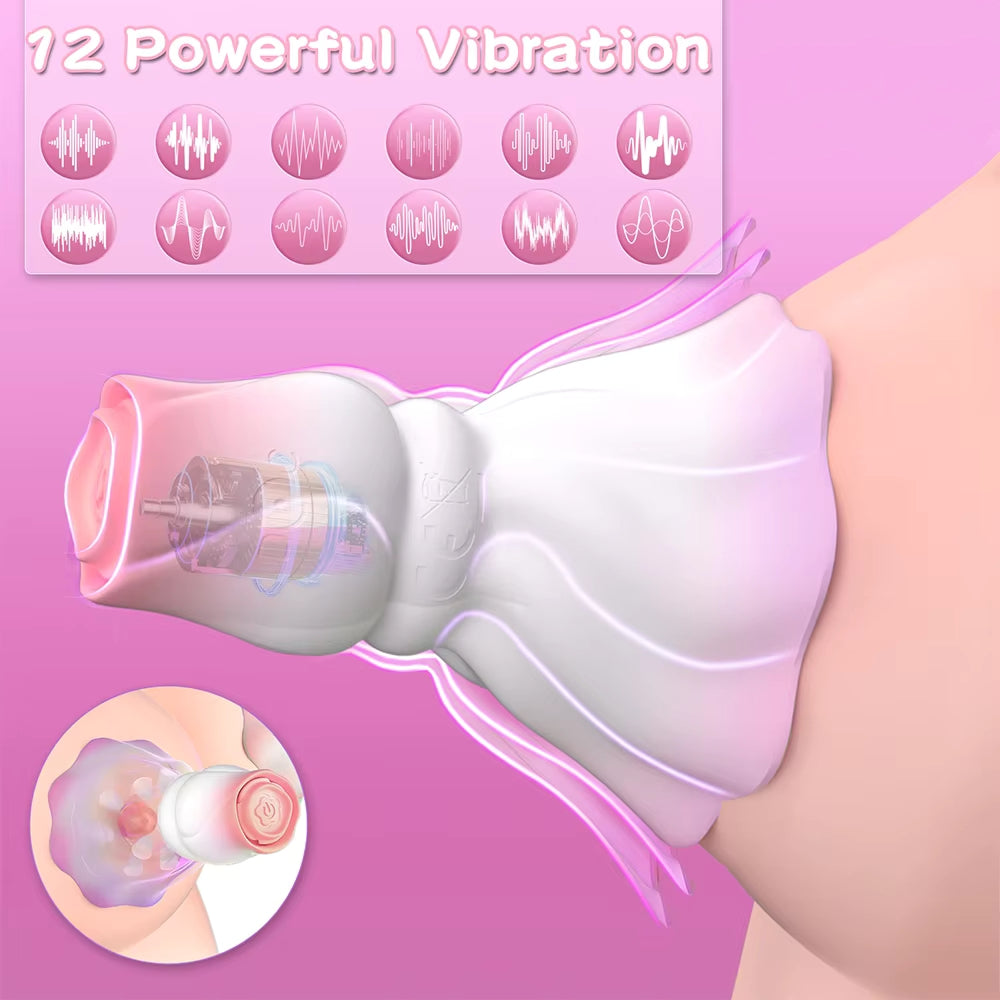 Rose Nipple Stimulator – 12 Vibration Modes, Soft Silicone, Waterproof